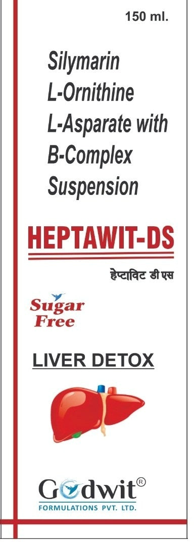 Heptawit DS Liver Detox Syrup , L-ornithine L-aspartate Silymarin Liver Tonic Sugar Free 150 ML