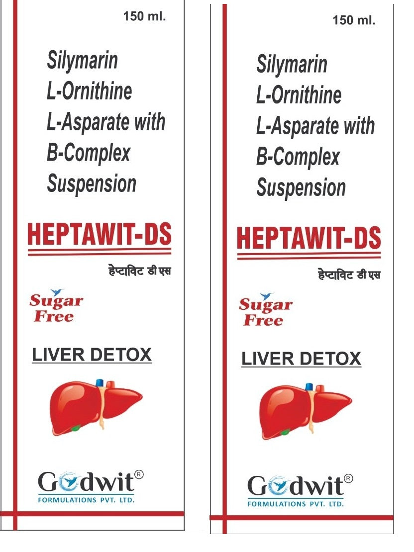 Heptawit DS Liver Detox Syrup , L-ornithine L-aspartate Silymarin Liver Tonic Sugar Free 150 ML Pack of 2