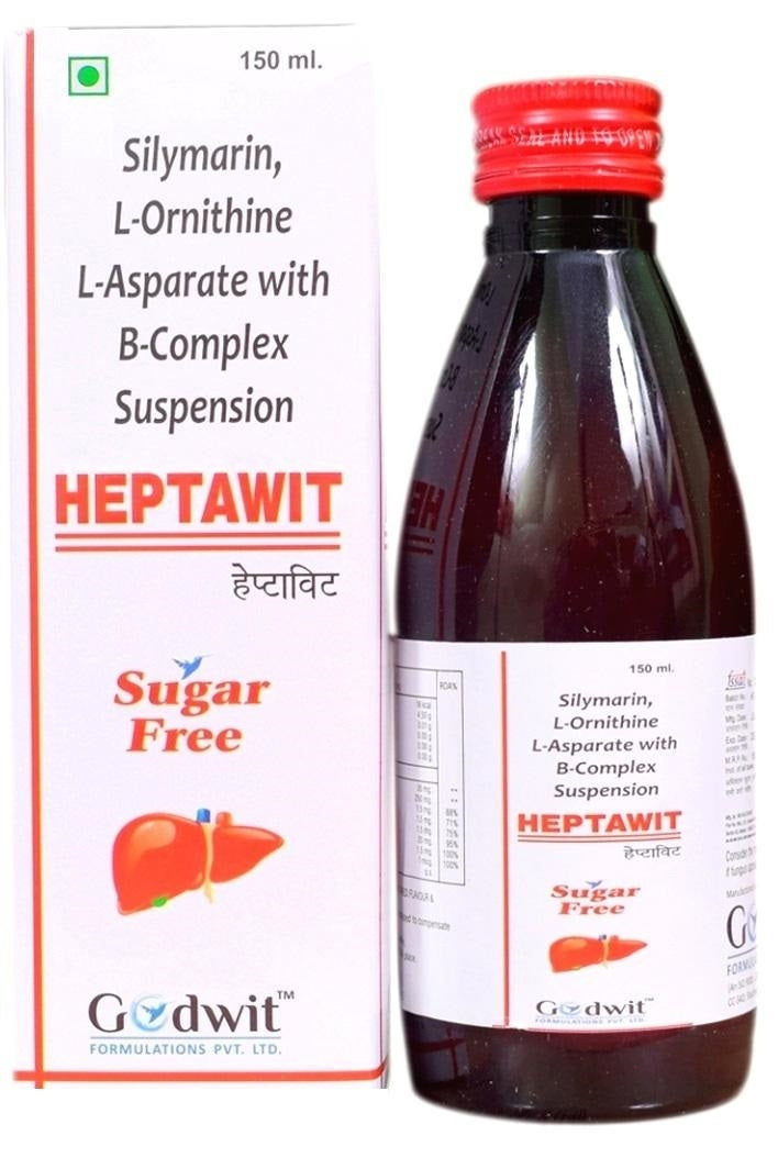 Heptawit DS Liver Detox Syrup , L-ornithine L-aspartate Silymarin Liver Tonic Sugar Free 150 ML