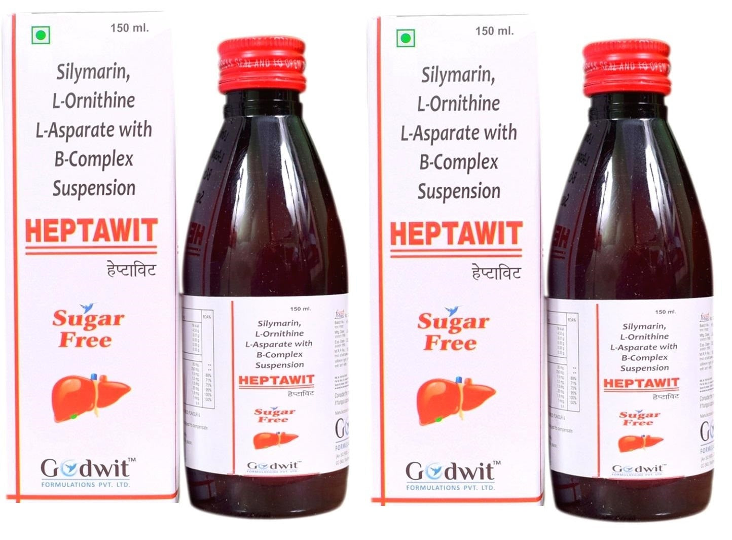 Heptawit DS Liver Detox Syrup , L-ornithine L-aspartate Silymarin Liver Tonic Sugar Free 150 ML Pack of 2