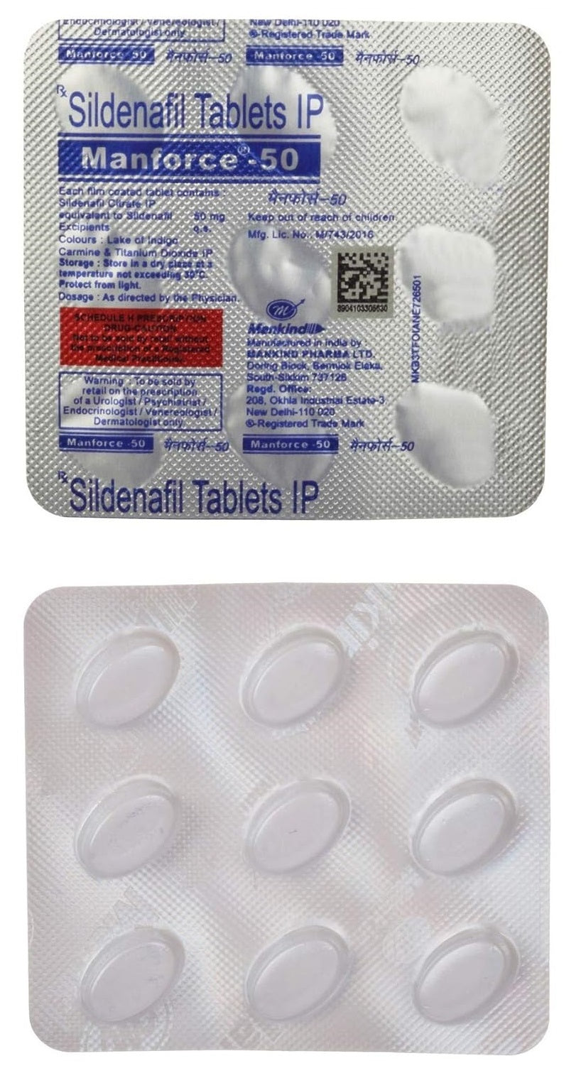 Manforce 50Mg tablets , Sildenafil 50mg tablet Pack of 1 Strip 9 tablets