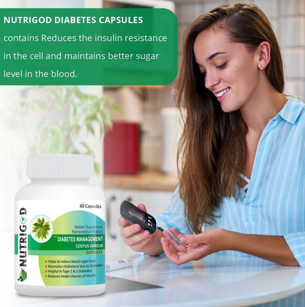 Nutrigod Diabetes Management Costus Igneus Capsules , Ayurvedic Diabetic care capsules , Ayurvedic Diabetes care Medicine , Insulin Plant Extract Capsules Pack of 60