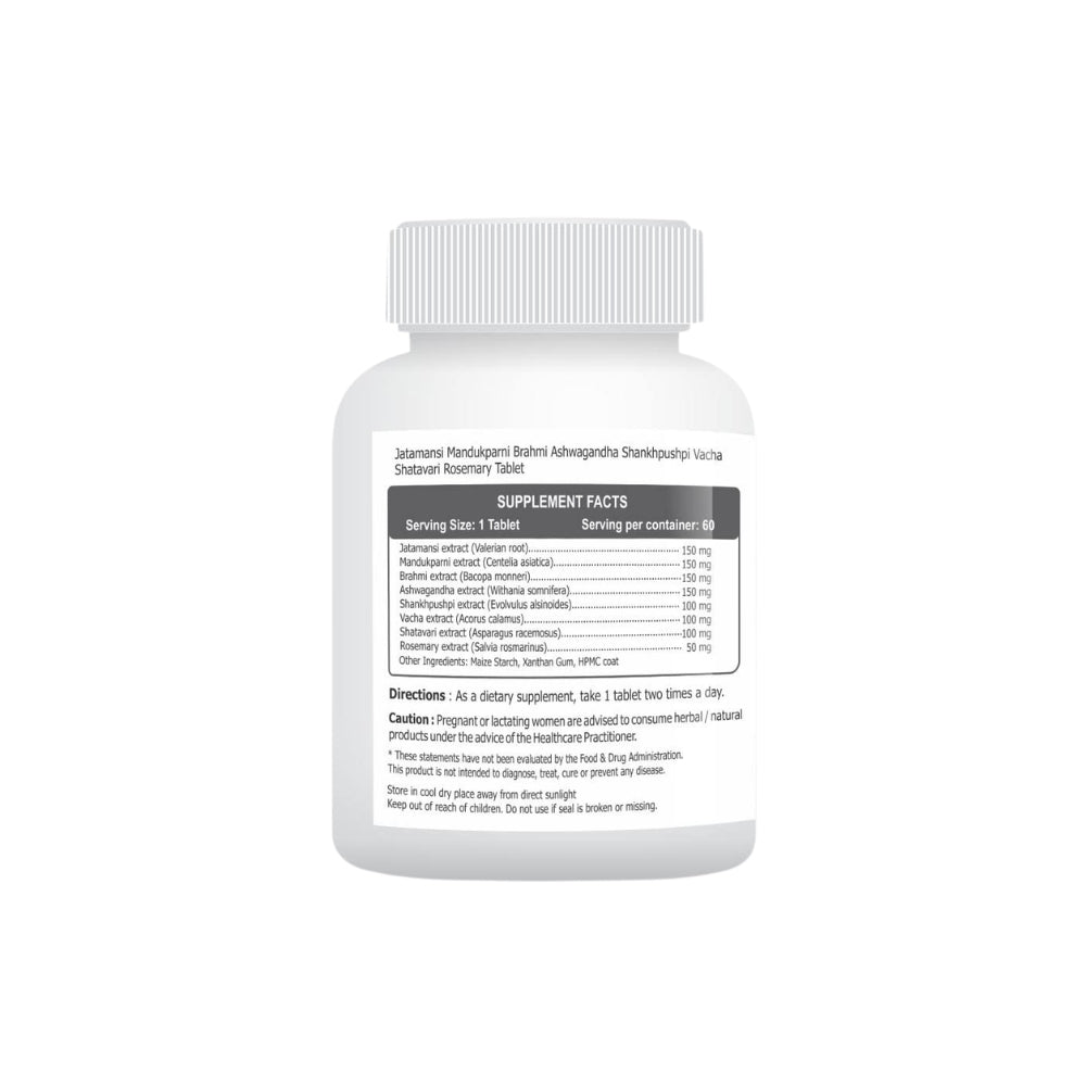 White supplement bottle with label on a white background
