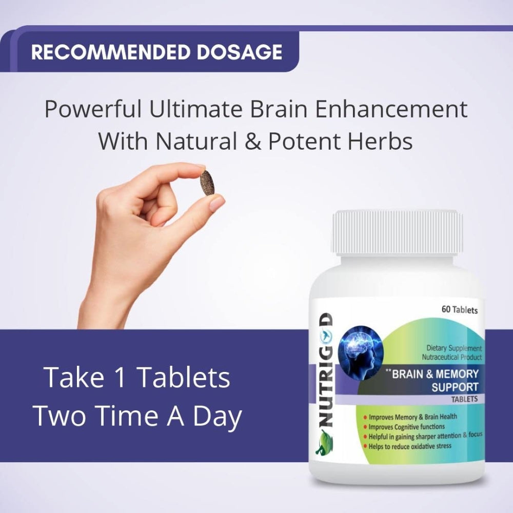 NUTRIG-D brain supplement bottle with a hand holding a pill on a light purple background