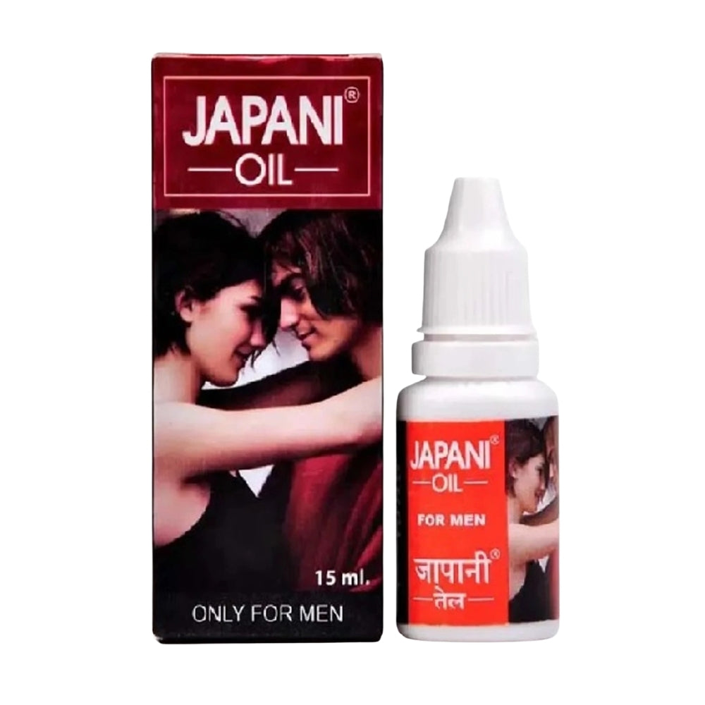 Japani Oil packaging with a bottle and box on a white background