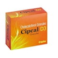Orange box of Cipcal D3 Cholecalciferol Granules with Cipla branding on a white background