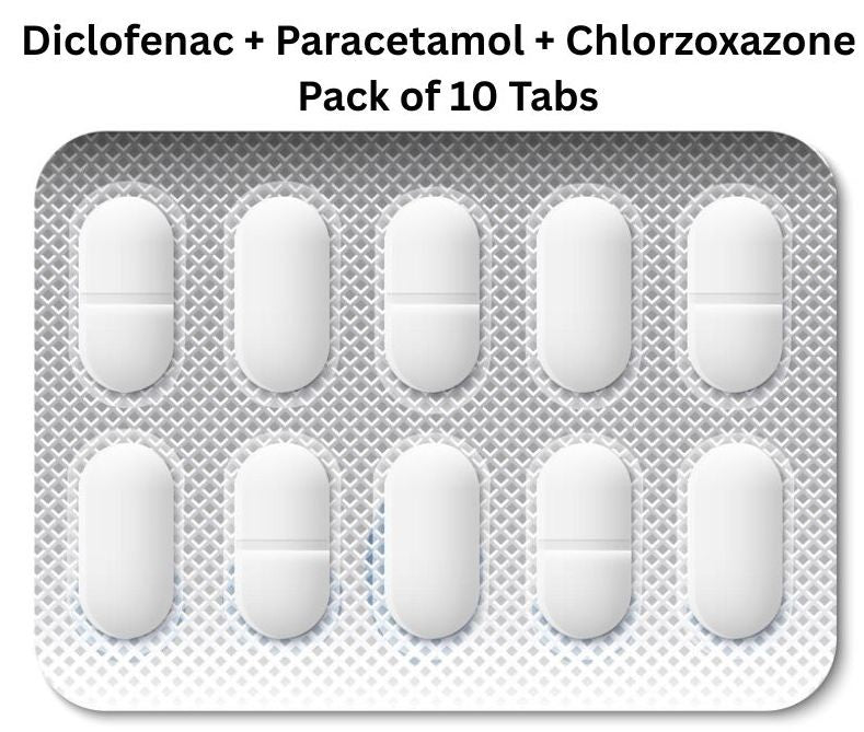 Pack of 10 white tablets in a blister pack with text indicating medication names.