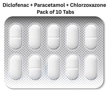 Pack of 10 white tablets in a blister pack with text indicating medication names.