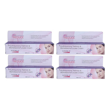 Multiple boxes of Hydroquinone, Retinol, and Mometasone Furoate Cream on a white background