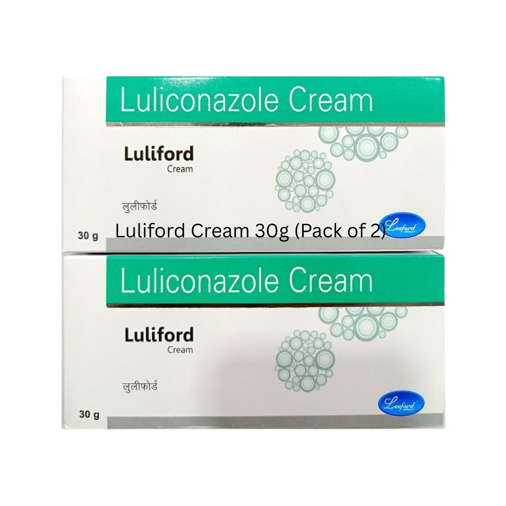 Packaging of Luliconazole Cream by Luliford on a white background