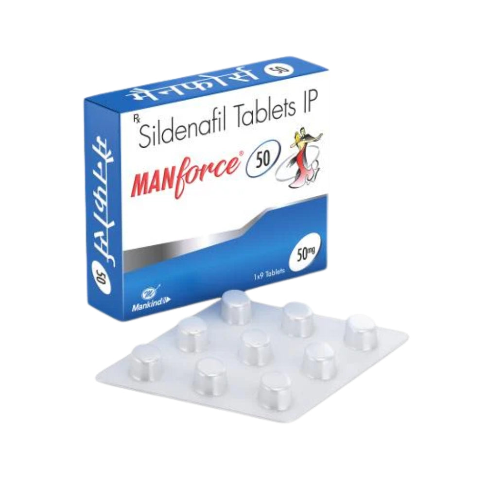 Box of Manforce Sildenafil Tablets IP on a white background