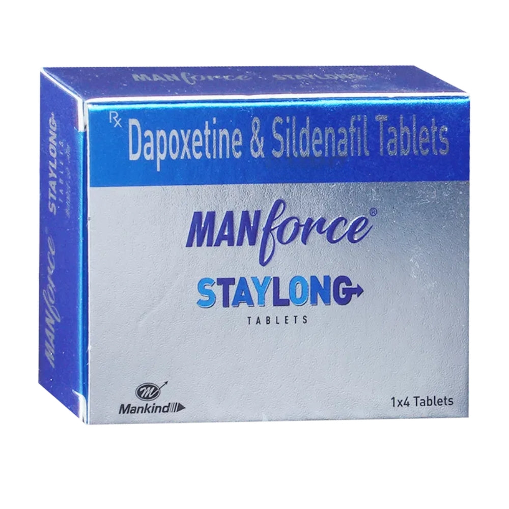 Box of Manforce StayLong tablets with blue and white design