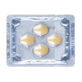 Clear blister pack with four yellow capsules on a white background