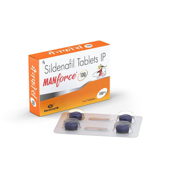 Manforce 100 Tablets by Mankind containing Sildenafil Tablets IP 100 mg for prescription treatment of erectile dysfunction in adult men.