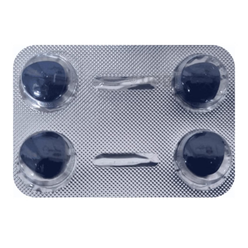  blister pack with blue capsules on a white background