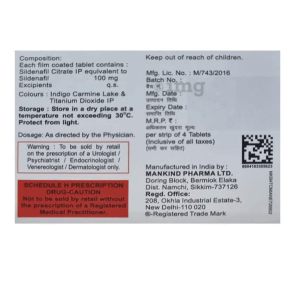 Box of Manforce 100 Sildenafil Tablets on a white background