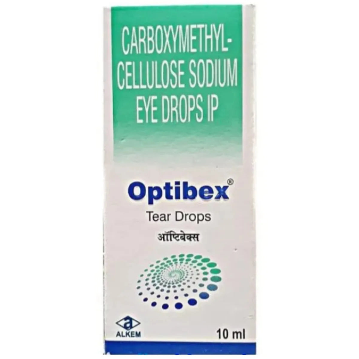 Box of Optibex Carboxymethylcellulose Sodium Eye Drops on a white background