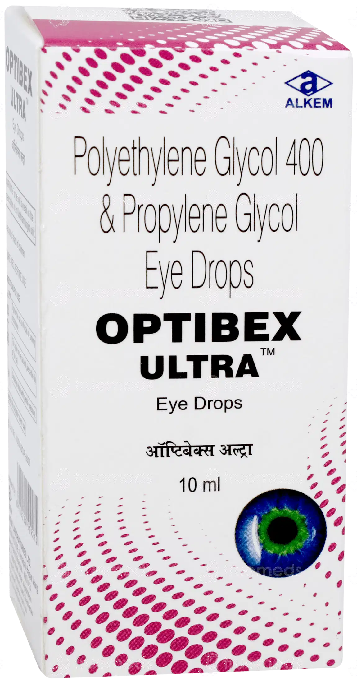 Optibex Ultra Eye Drops 10ml by Alkem containing Polyethylene Glycol 400 and Propylene Glycol for dry eye relief.