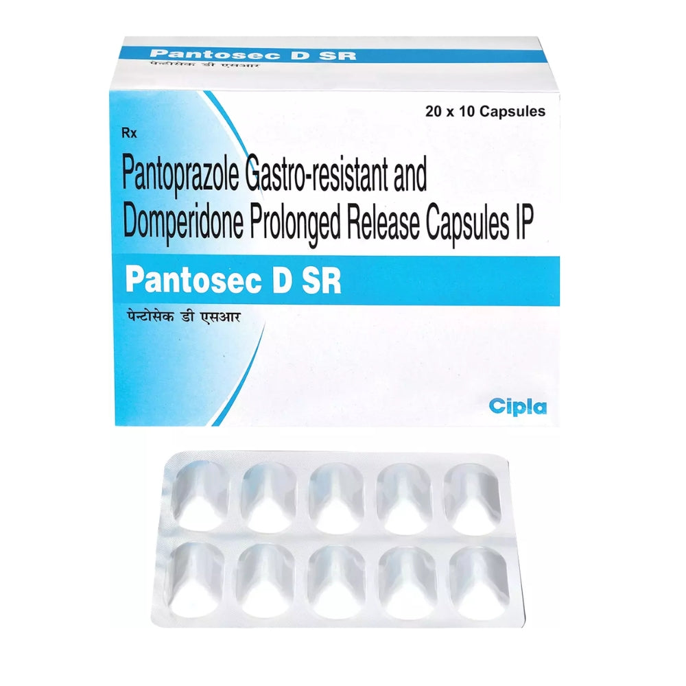 Pantosec D SR medication packaging with capsules on a white background