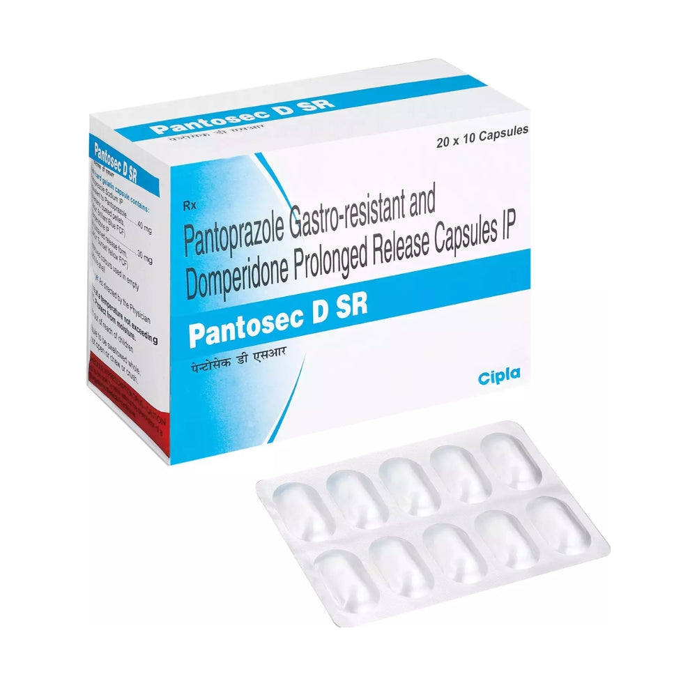 Pantosec D SR medication packaging with capsules on a white background