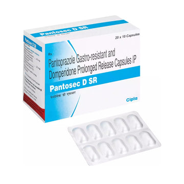 Pantosec D SR medication packaging with capsules on a white background
