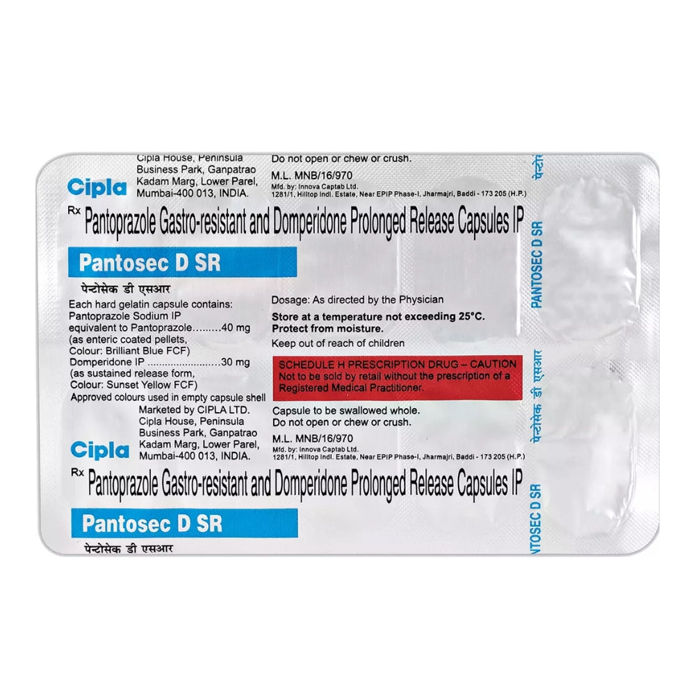 Cipla Pantosec D SR medication packaging on a white background