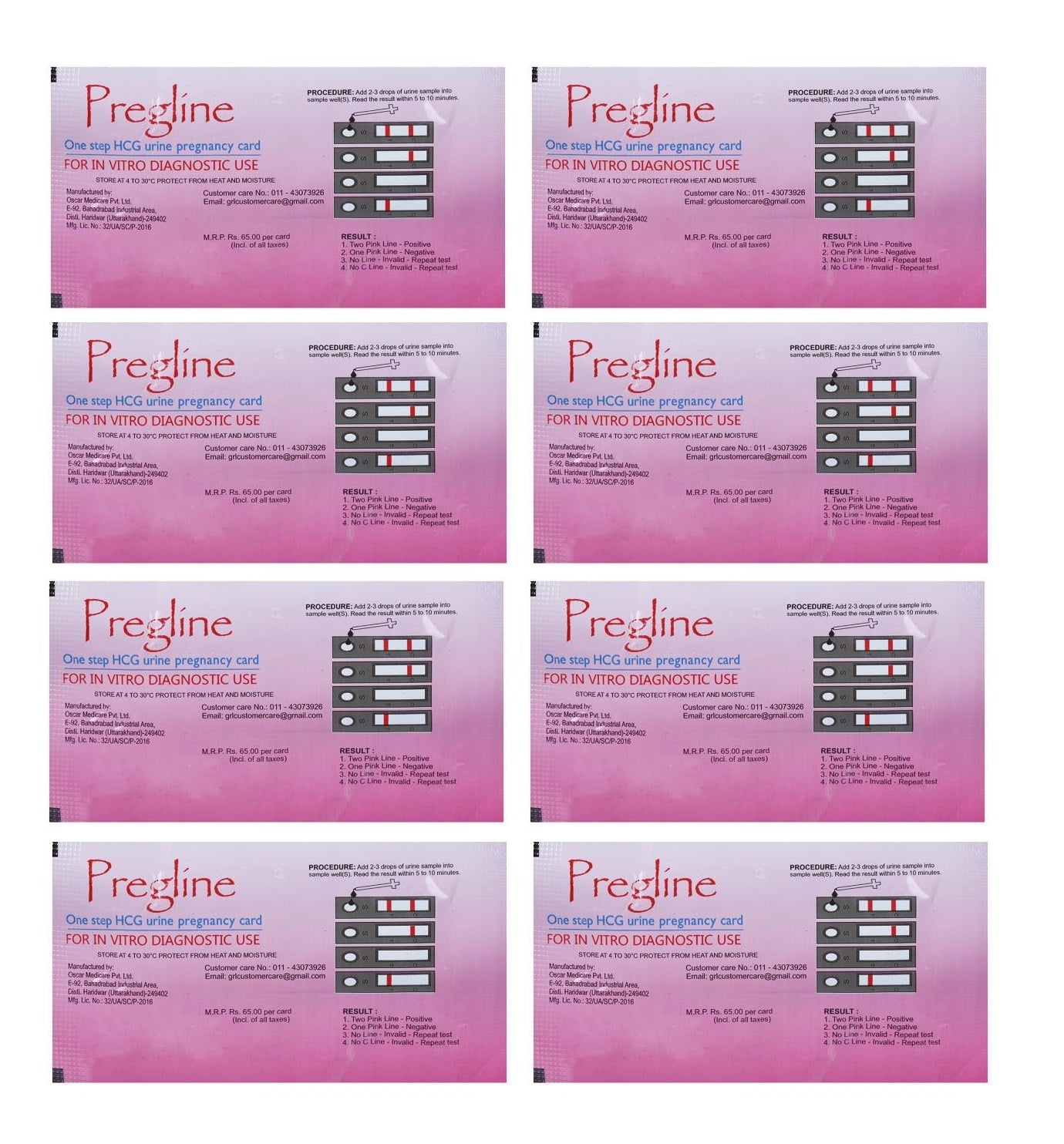 Pregline Card Pregnancy Test Kit Pack of 8 Combo pack