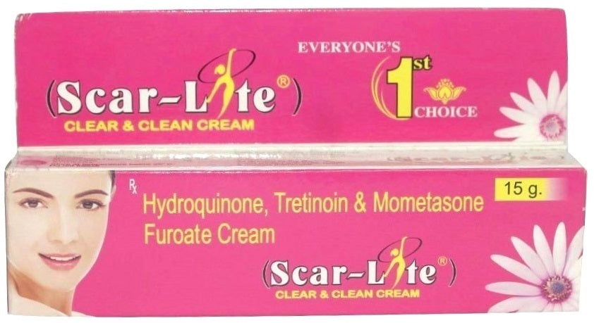 Scar Lite Cream 15g containing Hydroquinone, Tretinoin and Mometasone Furoate for melasma and hyperpigmentation treatment under medical supervision.