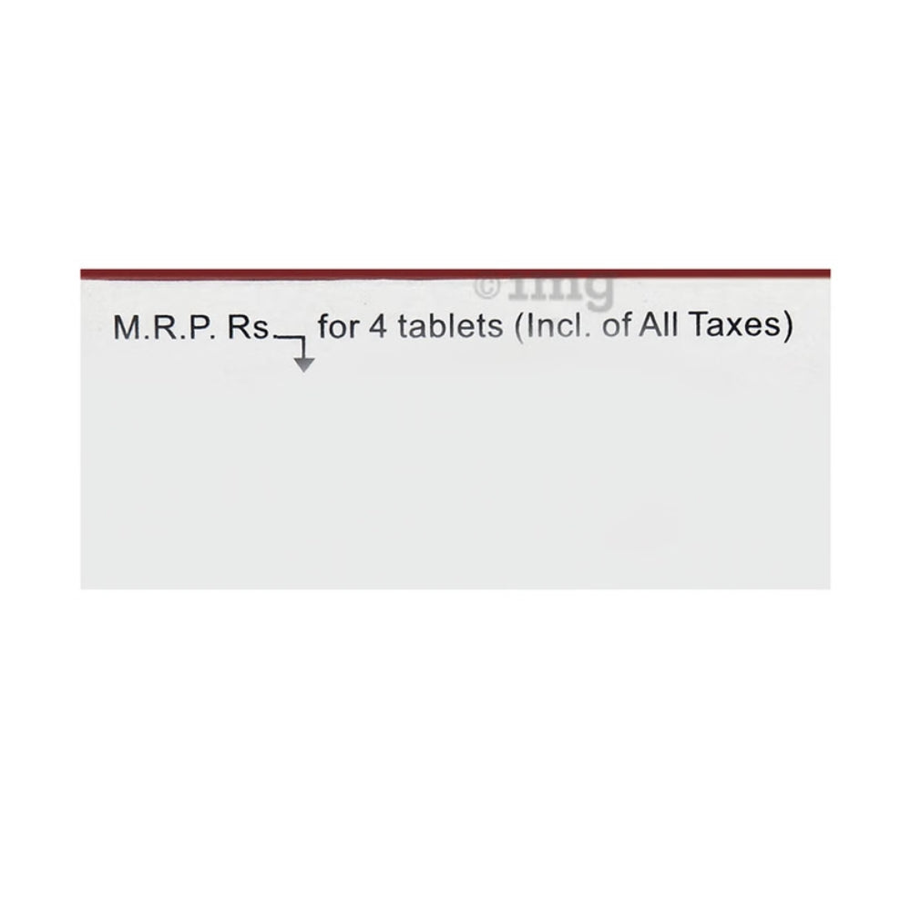 Placeholder image with text 'M.R.P. Rs__ for 4 tablets (Incl. of All Taxes)' on a white background