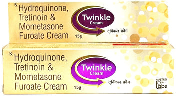 Twinkle Cream 15g containing Hydroquinone, Tretinoin and Mometasone Furoate for melasma and hyperpigmentation treatment under medical supervision.