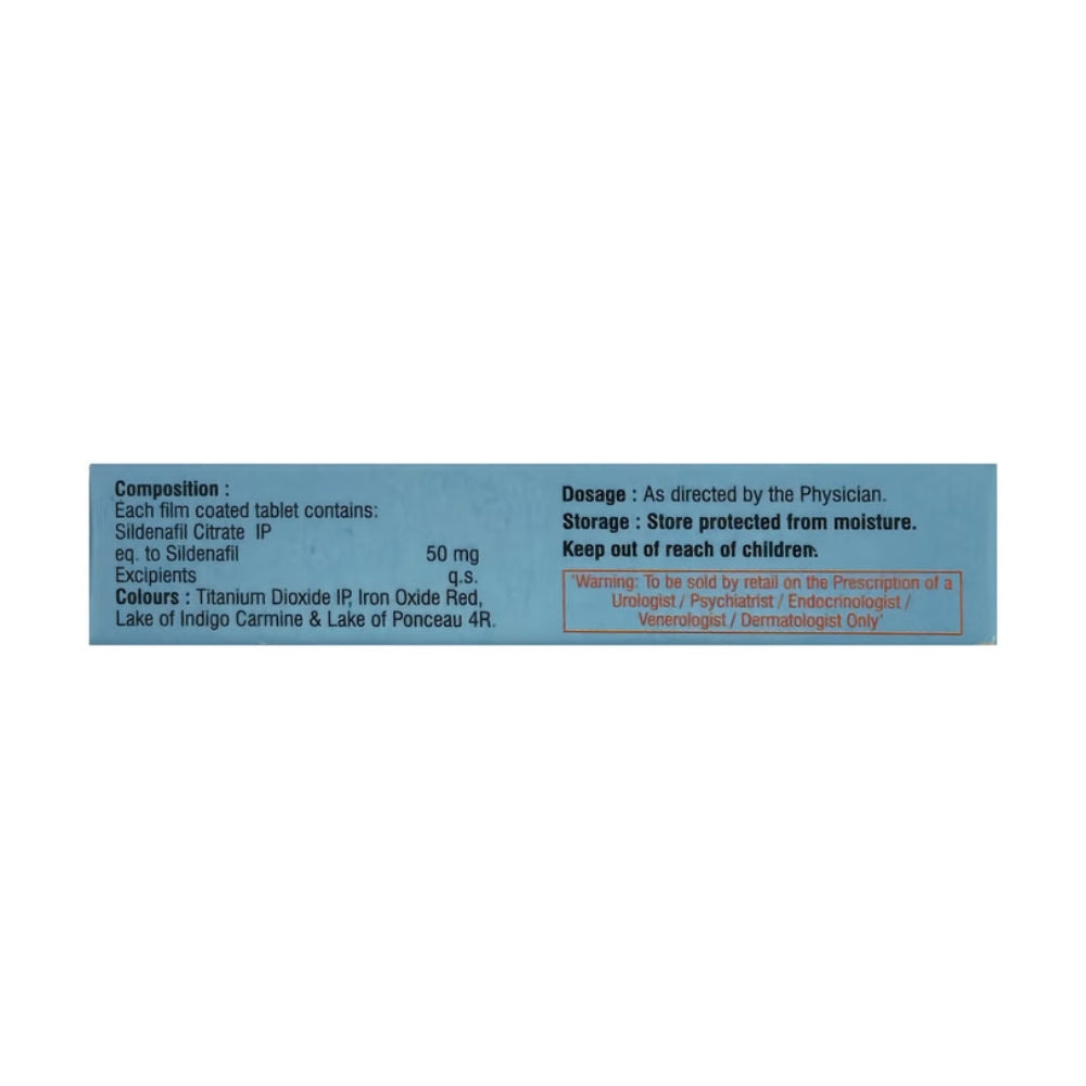 Vigore 50 Sildenafil Citrate Tablets packaging with a dark background
