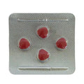 Red pills in a silver blister pack with a needle on a white background