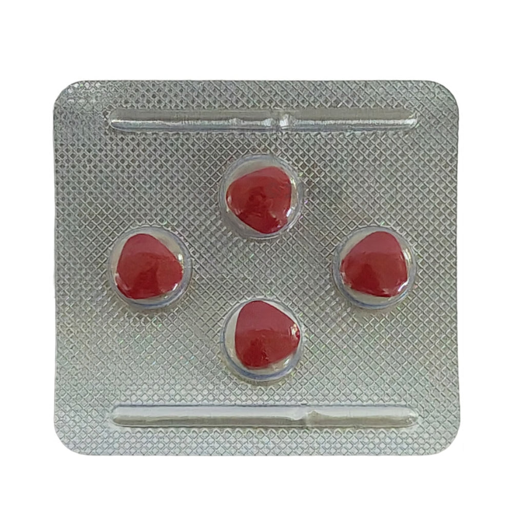 Red pills in a silver blister pack with a needle on a white background