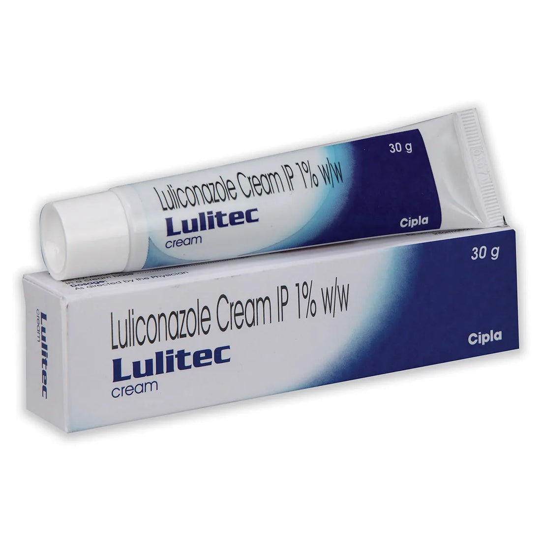 Lulitec Lupronazole Cream 1% w/w, 20g tube and packaging box on a white background.