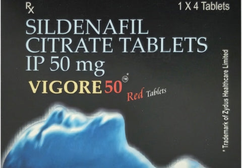 Vigora 50 Tablet front view packaging for erectile dysfunction treatment
